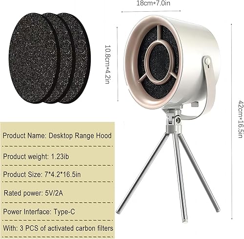 Miniatura 5 de Campanas extractoras de escritorio, campana extractora portátil con 3 velocidades de viento, campana extractora portátil para cocinar, ventilador