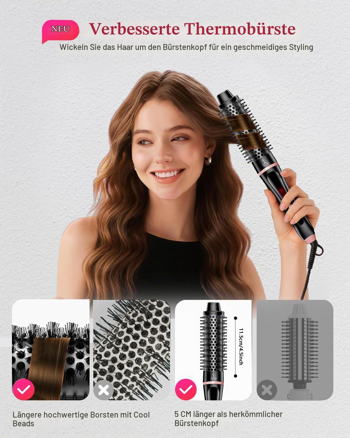 5 in 1 Lockenstab, Schnellaufheizende Thermischer Bürste mit 4 austauschbaren Keramik Barrels (0,35"-1,25") Dual-Voltage Reisegeräte Geburtstagsgeschenk für Frauen - Lockenstab Set für Locken Föhnlook