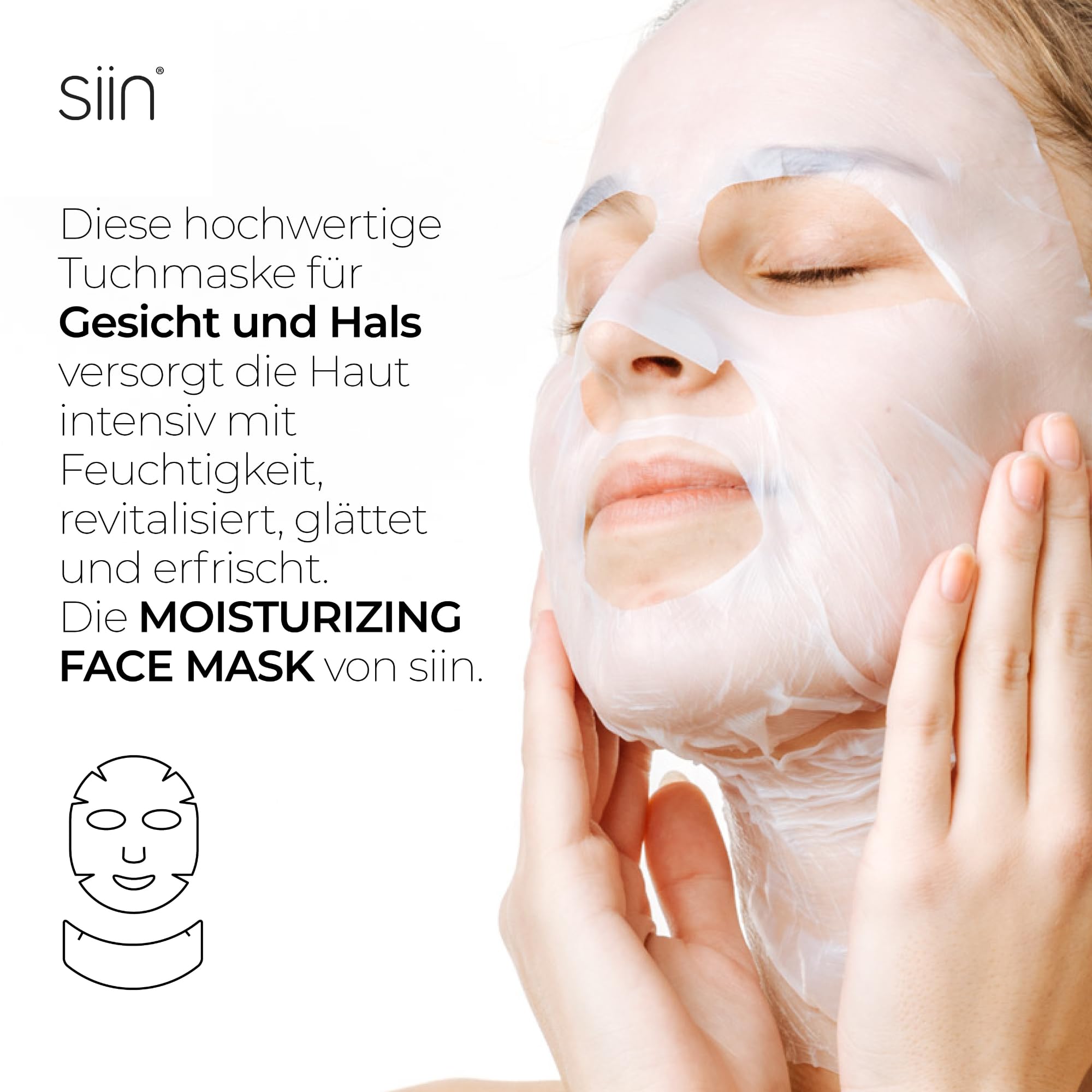 siin feuchtigkeitsspendende Gesichtsmaske - 5er pack Intensive Feuchtigkeit für trockene Haut - Tuchmaske mit Hyaluronsäure, Fucogel® & Kollagen - Intensive Feuchtigkeit für Gesicht und Hals