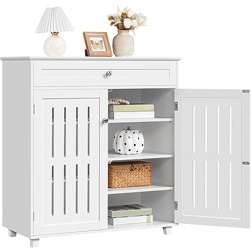 Yaheetech Bathroom Storage Cabinet, Kitchen Organizers and Storage with Louvered Doors, Sideboard Buffet Cabinet for Home & Office, White
