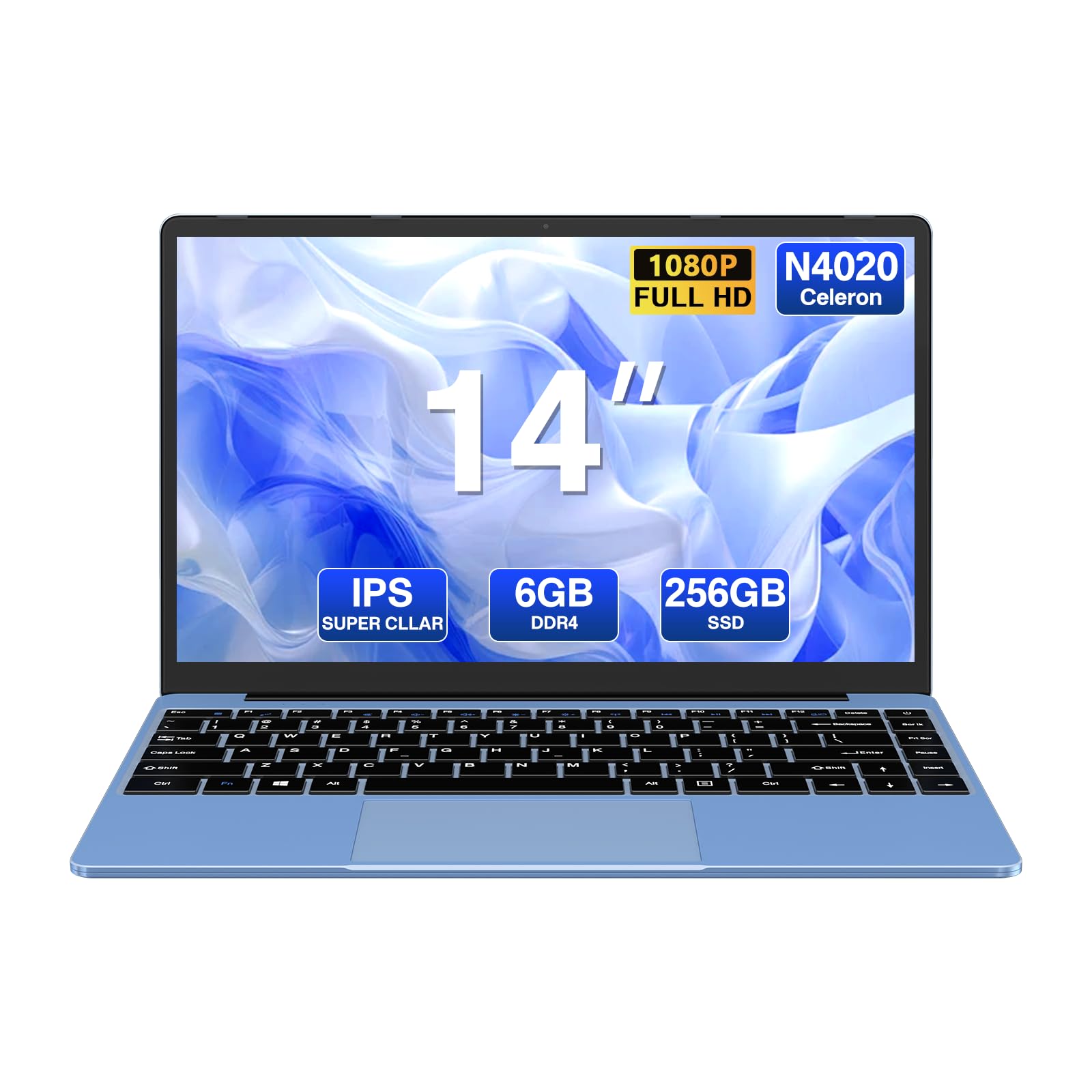 WOZIFAN Win 11 Computer PC Portatile Notebook 14 Pollici 1080P 6+256GB 2.4G+5G Supporta La Scheda SSD La Scheda TF Estesa, Wireless Bluetooth Mouse Wifi, Italiana Tastiera blu