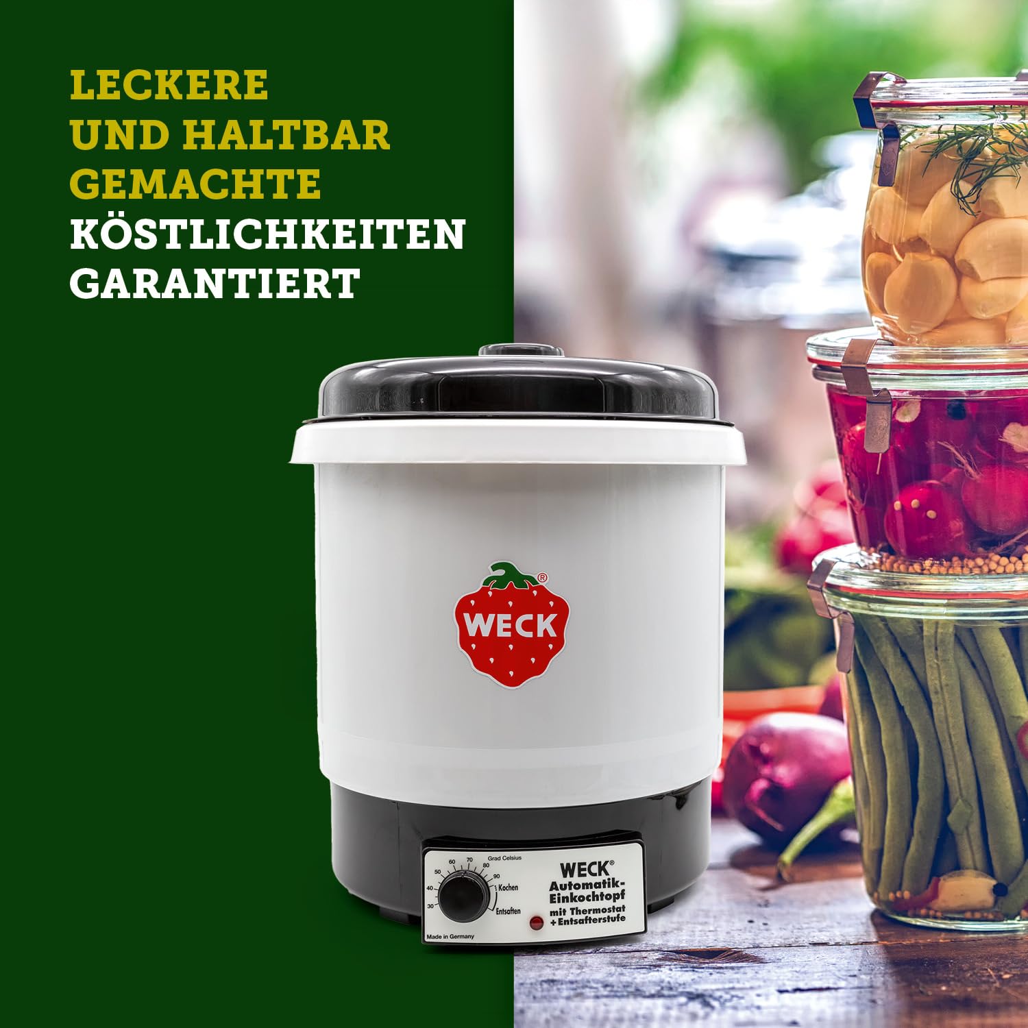 WECK Einkochautomat WAT34 Kunststoff mit Thermostat – 29L Einkochtopf, Glühweinkocher, Dampfentsafter, Einweckautomat – Made in Germany, hochwertig & vielseitig