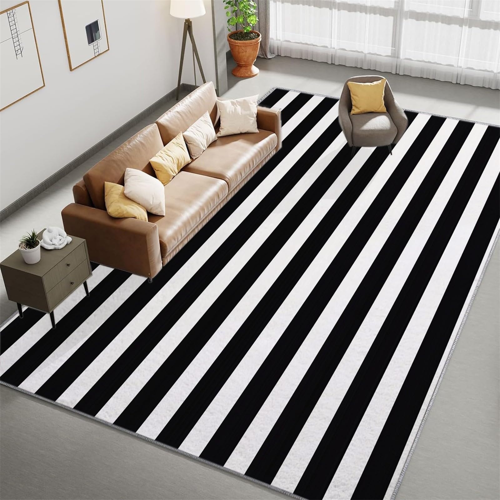 Teppich Wohnzimmer 180x240 cm Waschbarer Teppich, Schwarz-Weiß Gestreifte Geometrie Teppich Schlafzimmer, Schwarz-Weiß Teppich, Teppich Kurzflor für Wohnzimmer Schlafzimmer kinderzimmer