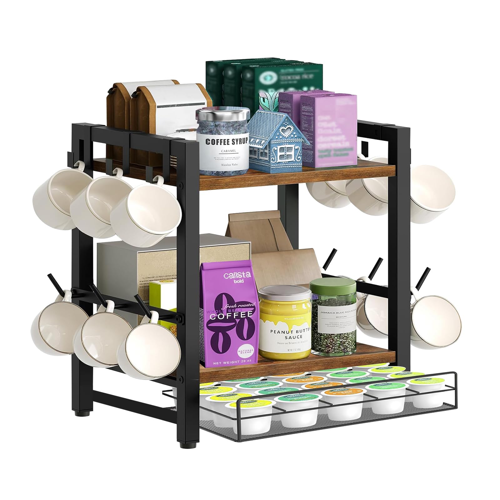 Organiseur de tiroir pour sirop et café avec support de dosettes 3 niveaux pour thé et haricot