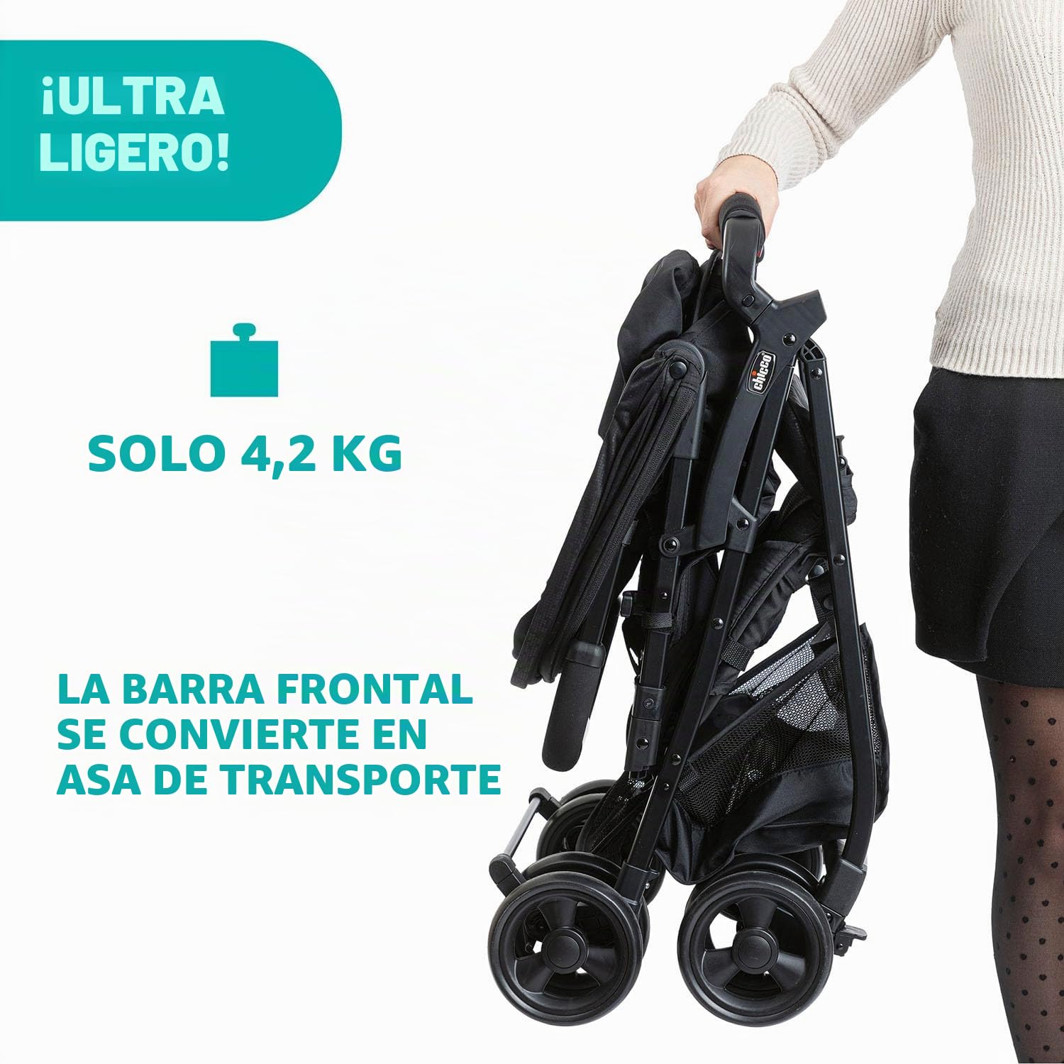 Chicco OHlalà 3 Cochecito ultraligero desde 0 meses hasta 15 kg, capacidad máxima 18 kg, reclinable y plegable con cesta espaciosa, cierre compacto, protector contra la lluvia y capota extensible