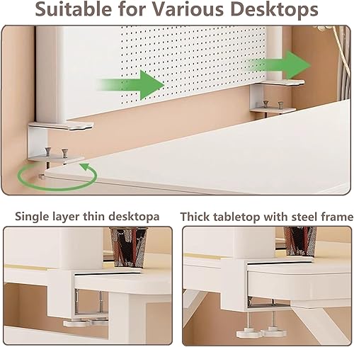 Miniatura 5 de Estante organizador de escritorio con abrazadera, estantes de almacenamiento de escritorio blancos con sistema de estantería de escritorio para el