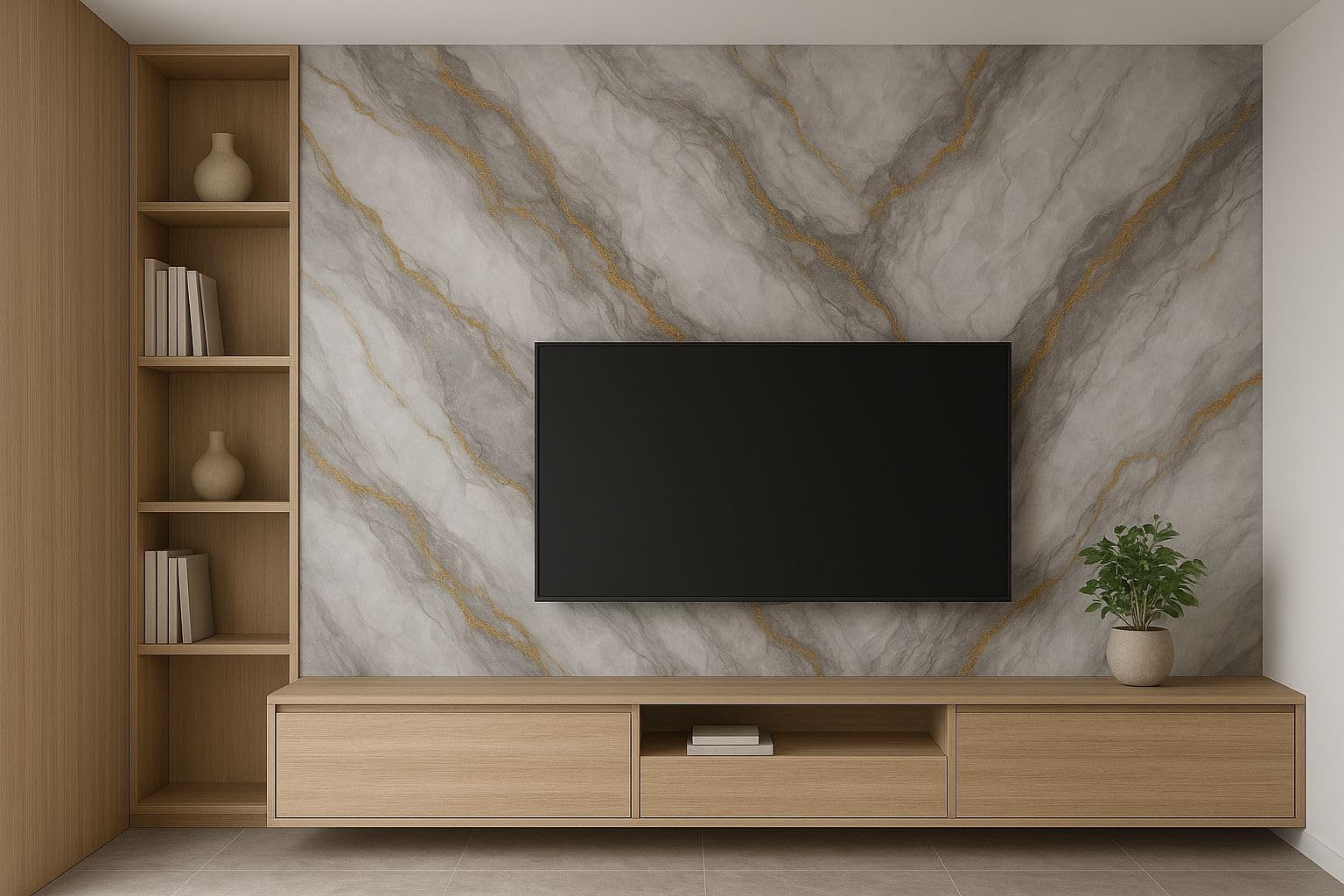 Generico Pannello PVC per parete decorativo adesivo effetto marmo 120x300 Grigio Oro Ignifugo Impermeabile