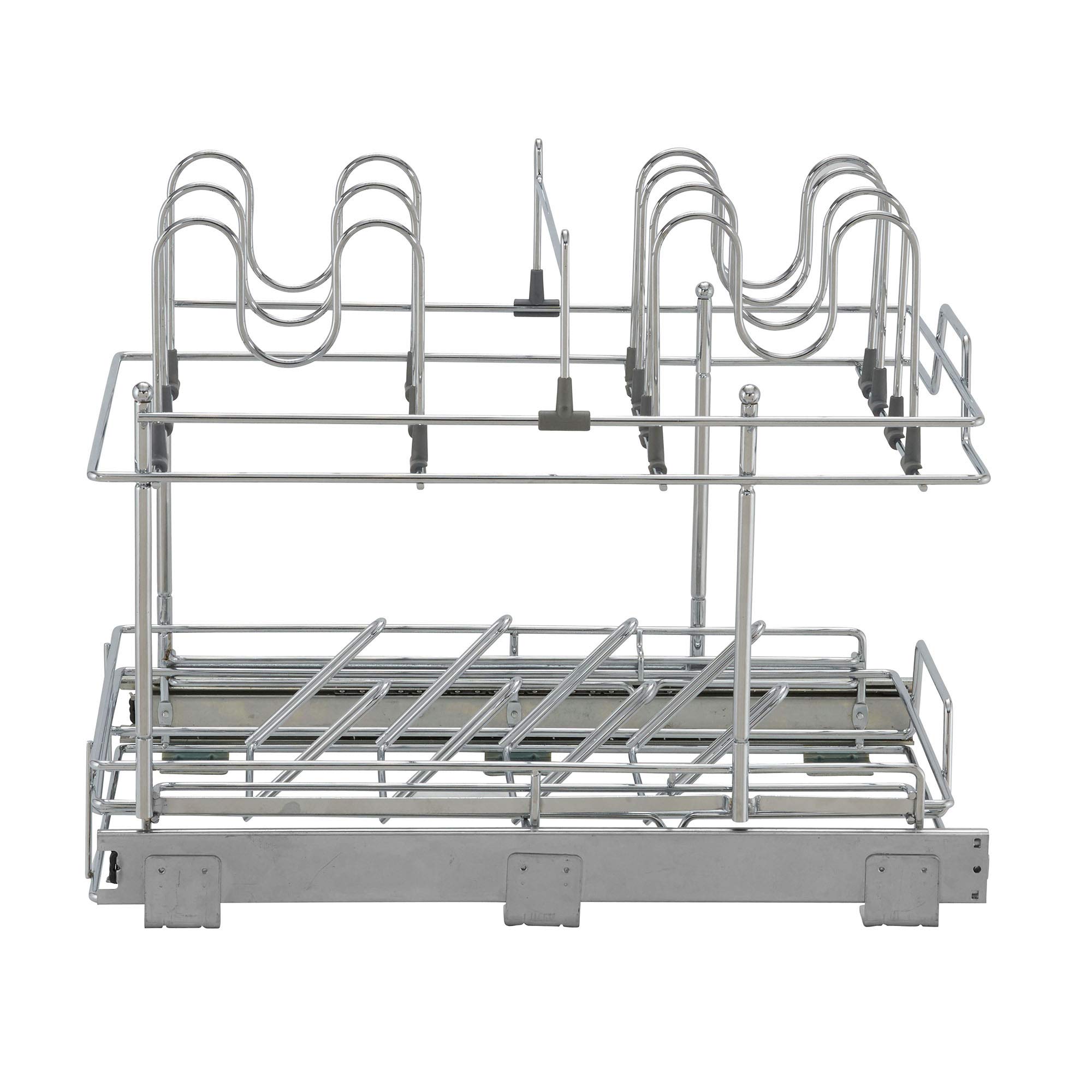Household Essentials C42617-1 Glidez 2-Tier Pot and Lid Kitchen Cabinet Organizer | 21 in D x 14.1 in W x 16.2 in H | Chrome Wire, Silver