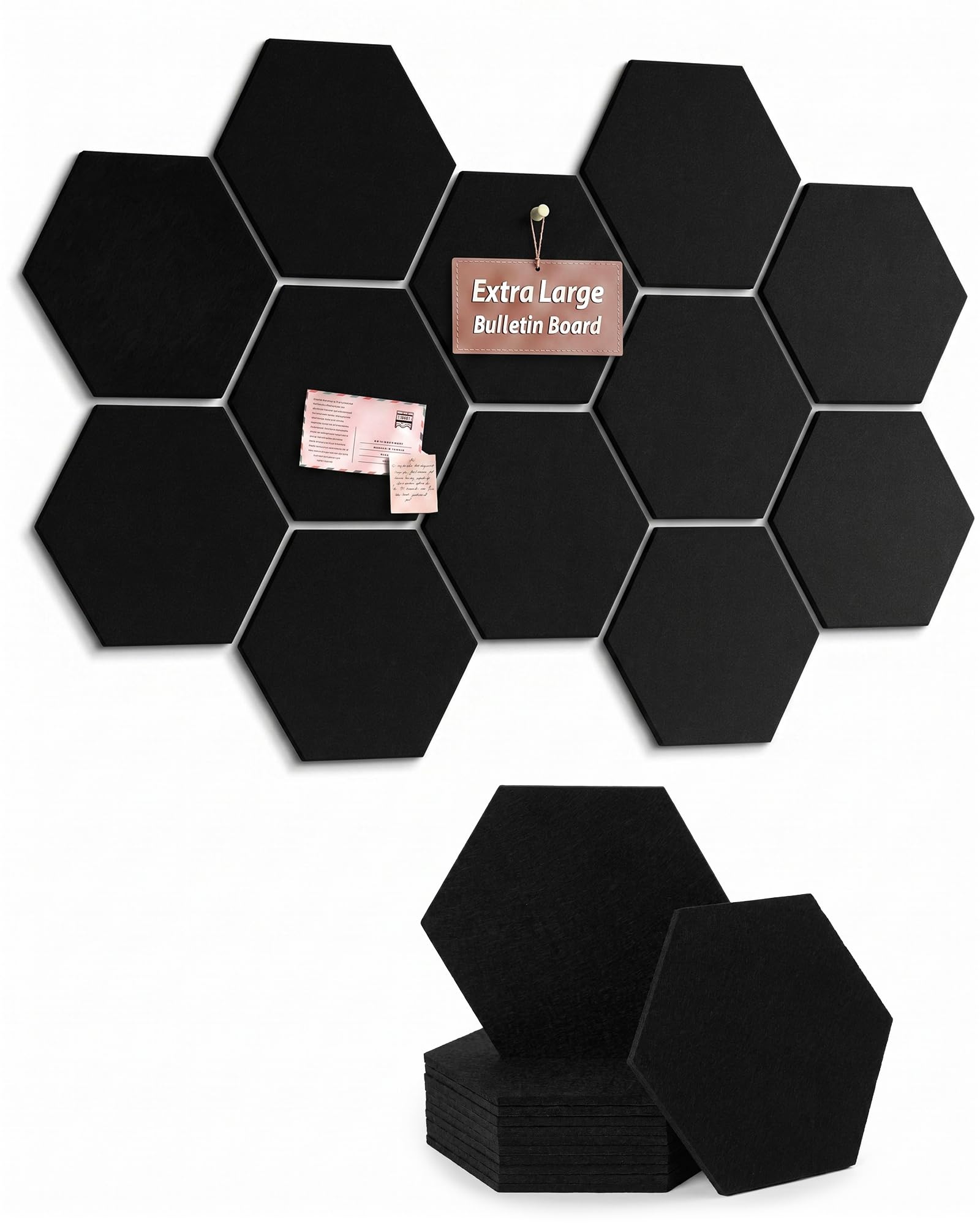 Meowoo Hexagon Cork Board Tiles 12Pack, Black