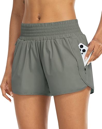 Miniatura 1 de YEZII Pantalones cortos deportivos para mujer con bolsillos, cintura alta, pantalones cortos de entrenamiento para correr, gimnasio, yoga,