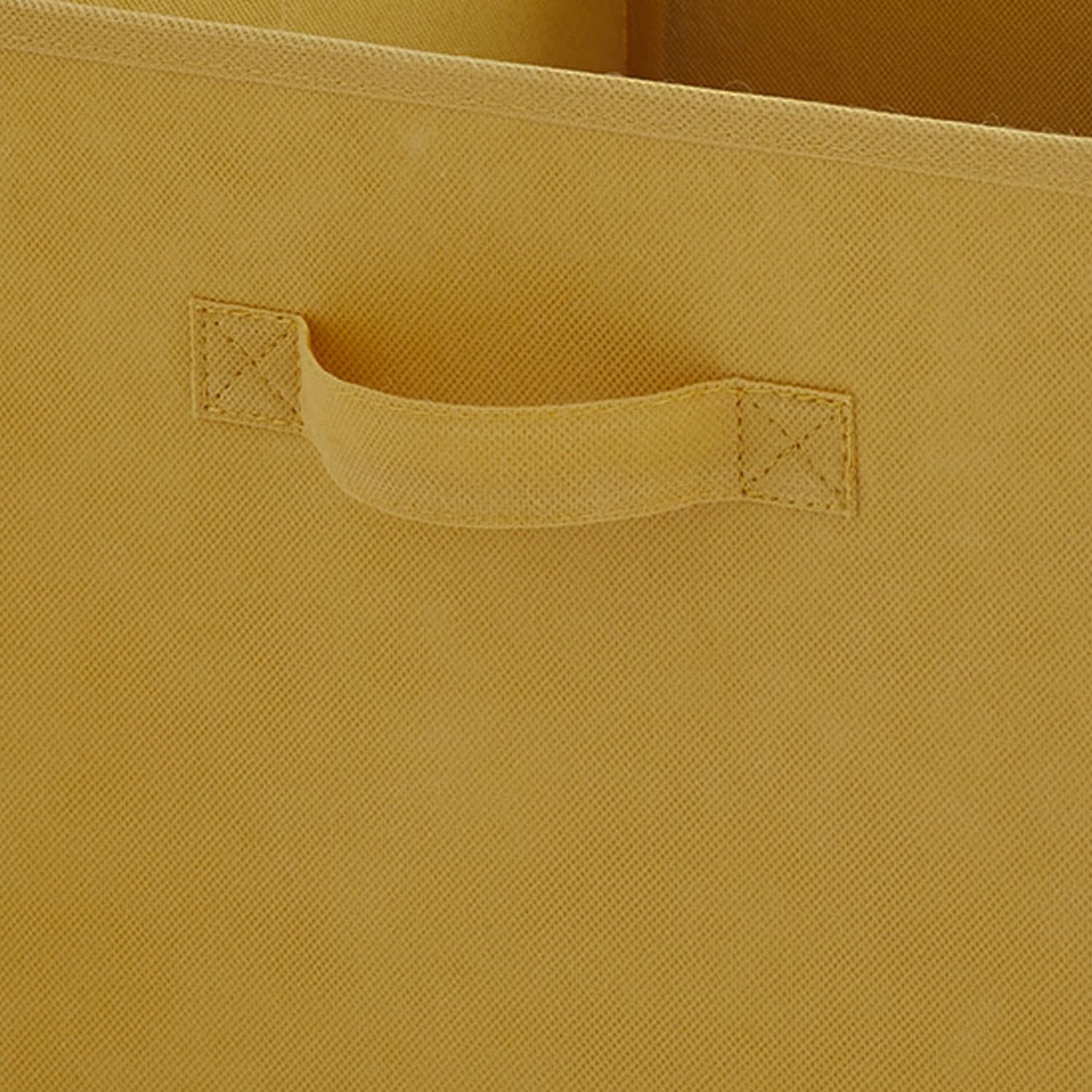 Box and beyond - Set mit 12 Aufbewahrungskörben – 31 x 31 x 31 cm – gelber Stoff – faltbar – mit Griffen – Aufbewahrung, Deko – Schlafzimmer, Wohnzimmer, Büro – moderner Stil