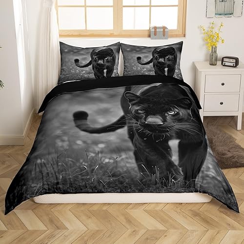 Erosebridal Juego de ropa de cama con estampado de leopardo y guepardo para niños y niñas, funda de edredón moderna con estampado de animales