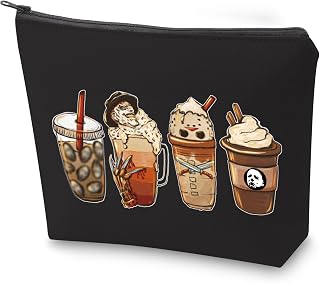 Halloween Horror Coffee Cosmetic Bag Horror Movie Coffee Halloween Makeup Bag With Zipper Halloween Party Gift (BL Horror cup)
