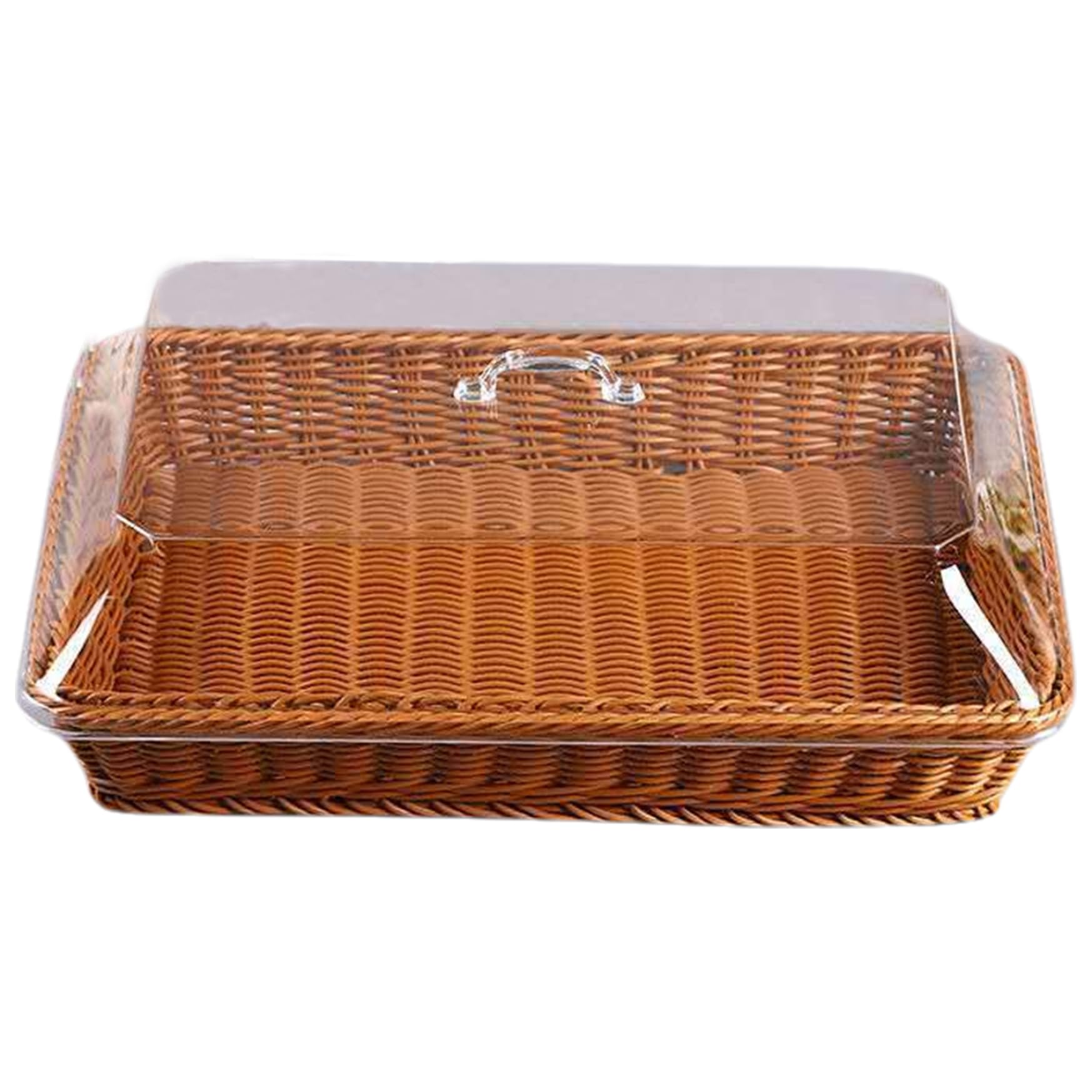 13.78x9.84x4.9 pulgadas de canasta de mimbre con tapa, cesta de ratán rectangular, tejida para servir pan, frutas, verduras