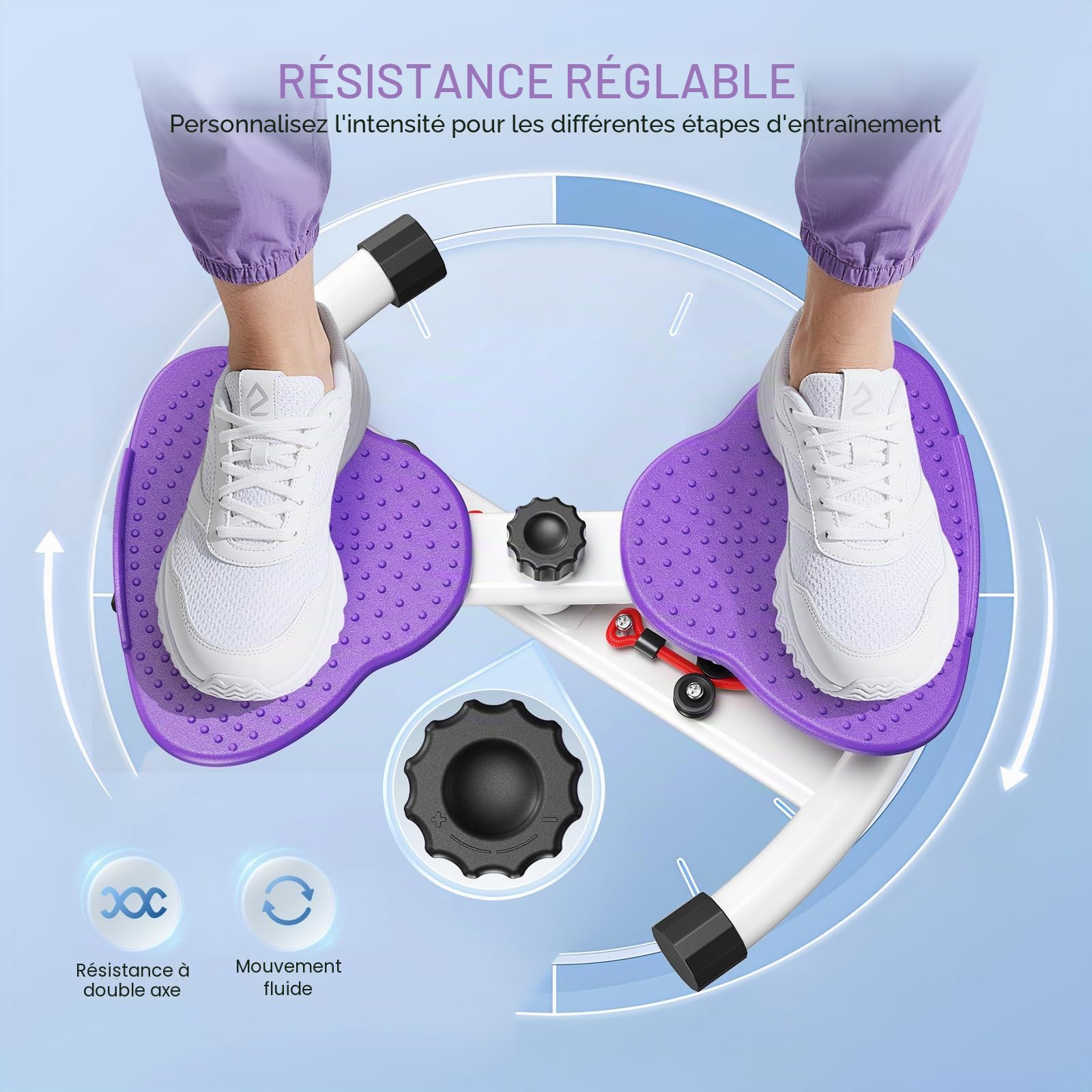 Torsion Disque de Taille, Twist Waist Disc Board avec cordon de serrage, équipement de fitness pour la maison,Appareil de torsion de la taille avec résistance réglable et fonction de massage