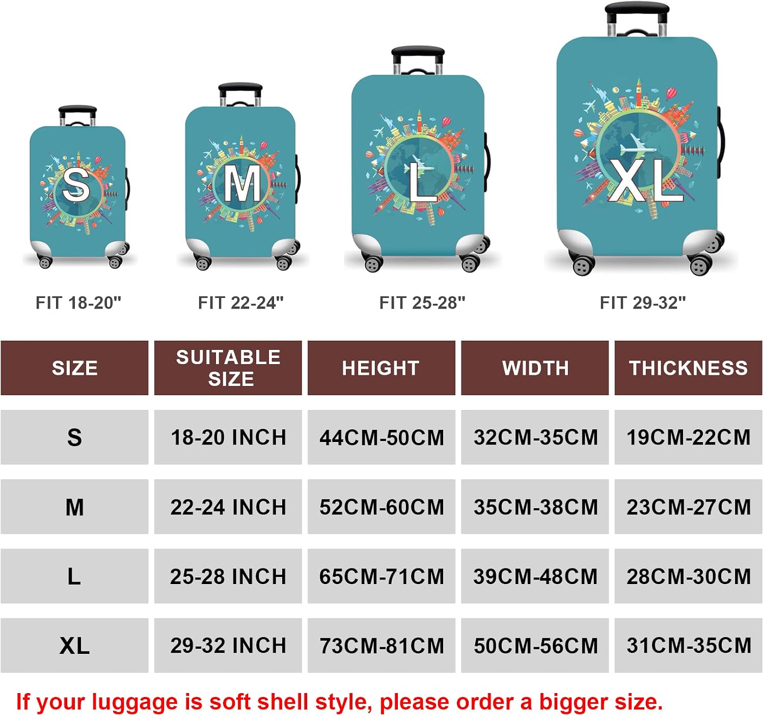 WUJIAONIAO Travel Luggage Cover Baggage Suitcase Cover Protector Skins 18-32 Inch (A15 Go Travel, L (for 25-28 inch luggage))