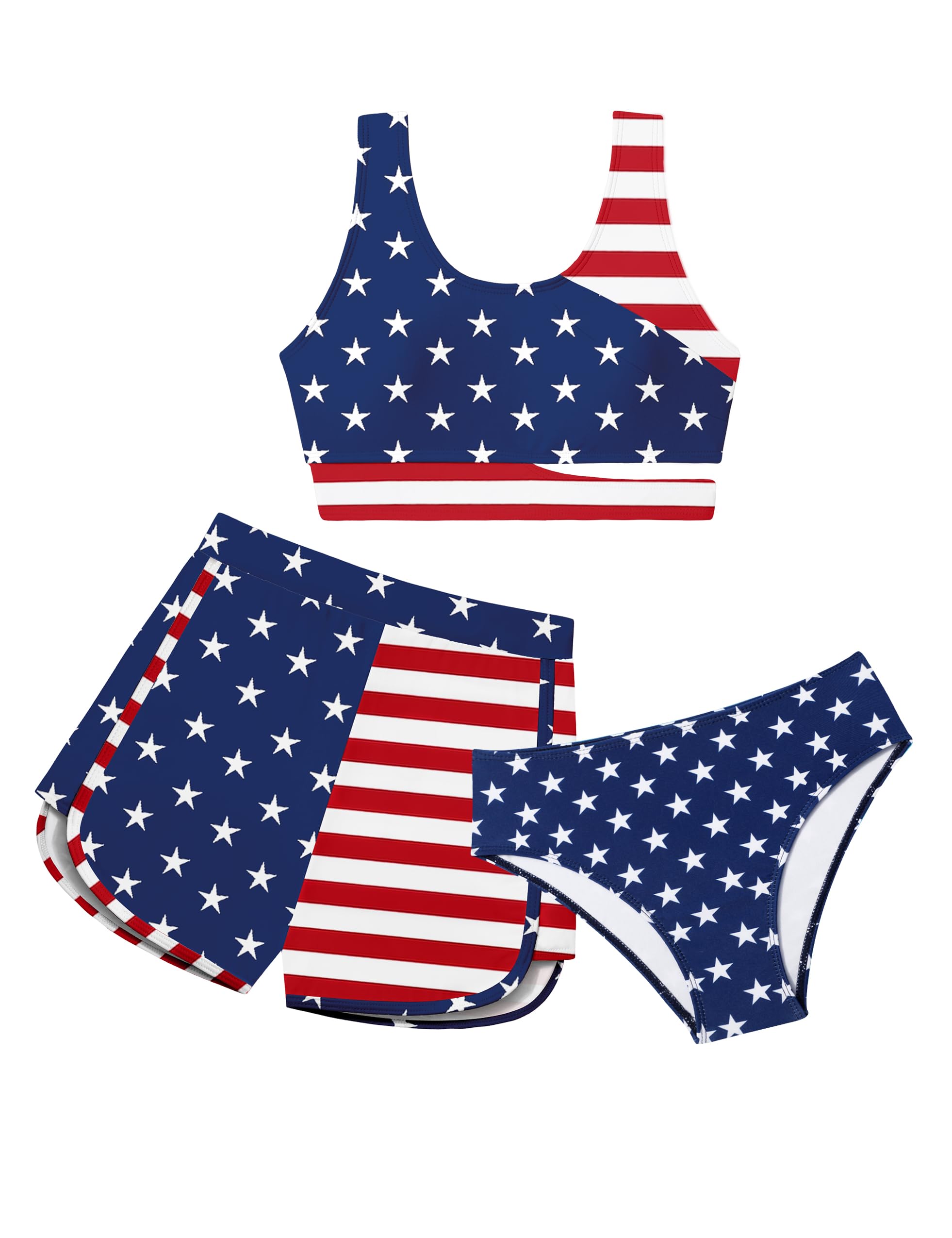 NECIOUS Girls Swimsuit 4th of July Swimsuit Size 9 Size 10 American Flag Tankini Bathing Suits for Girls 4th of July Outfit