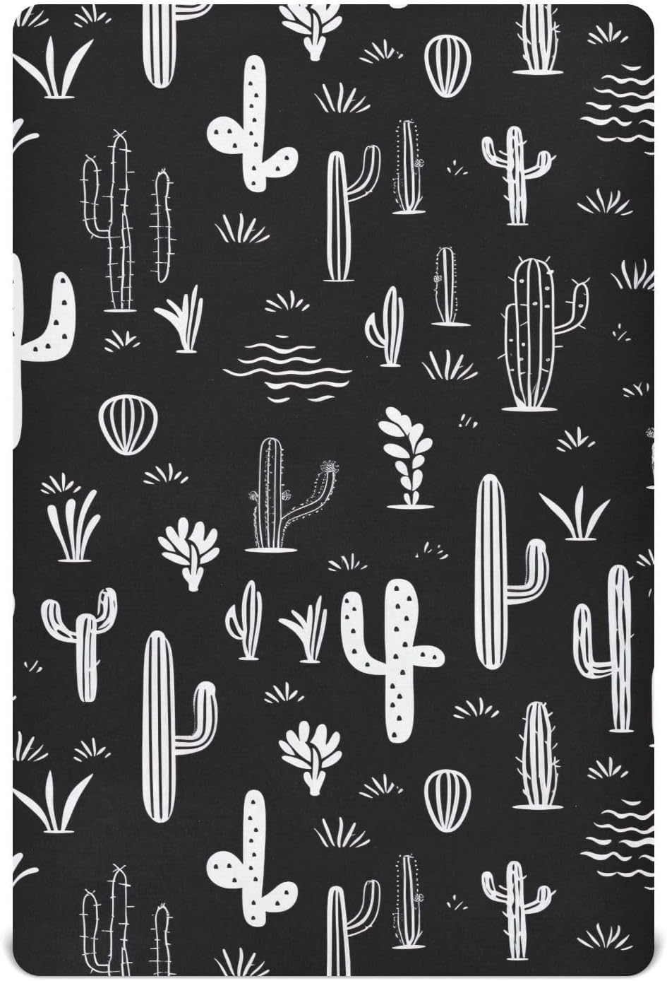 Black White Cactus Succulent Doodle Crib Sheet for Boys Girls Stretch Baby Toddler Crib Fitted Sheets Soft Fitted Baby Mattress Cover Bed Sheet for Unisex Newborn Crib Mattress M