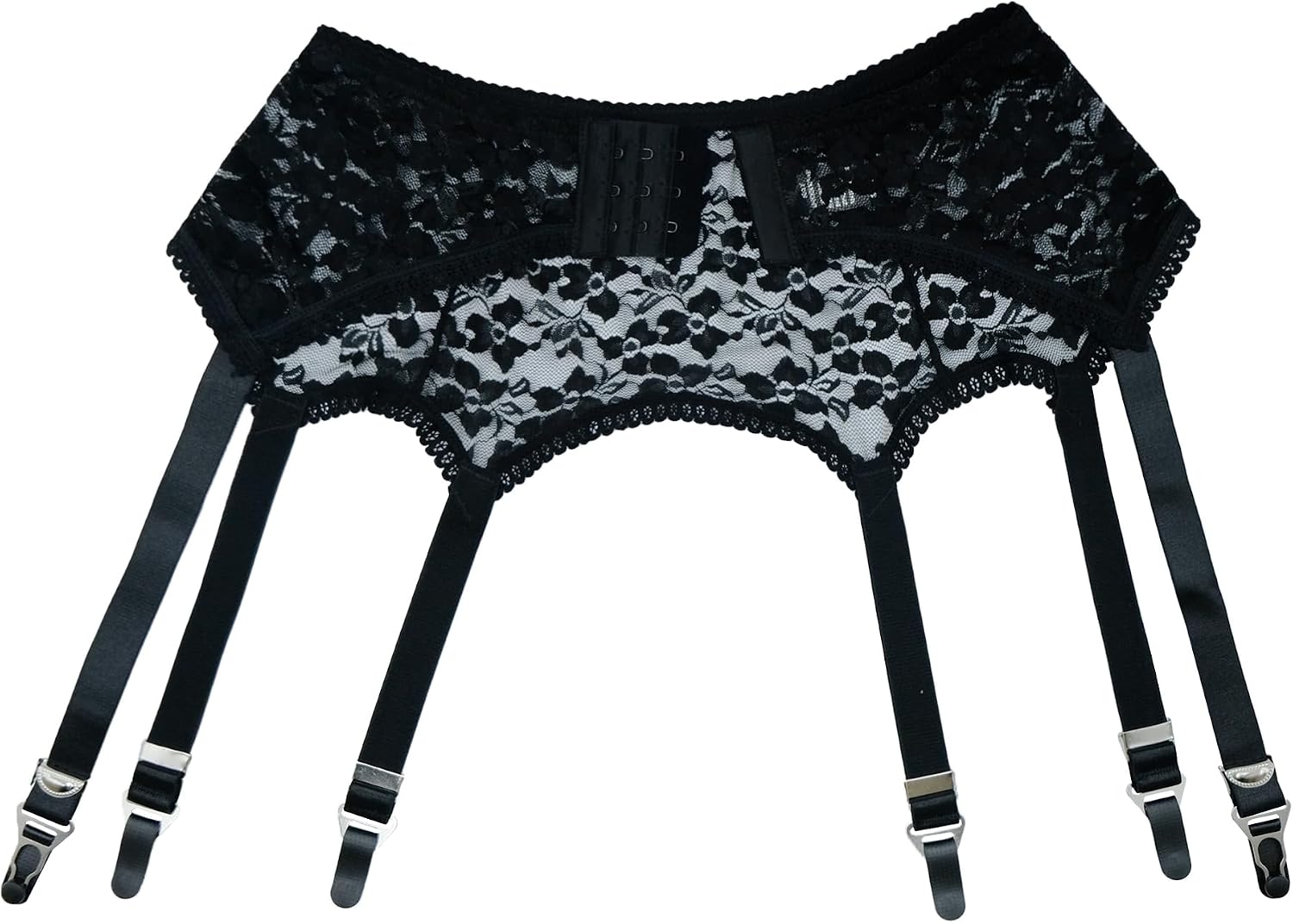 Exquisite 6 Straps Hollow Floral Lace Garter Belt for Thigh High Stockings, Women Waist Suspender Belt Underwear