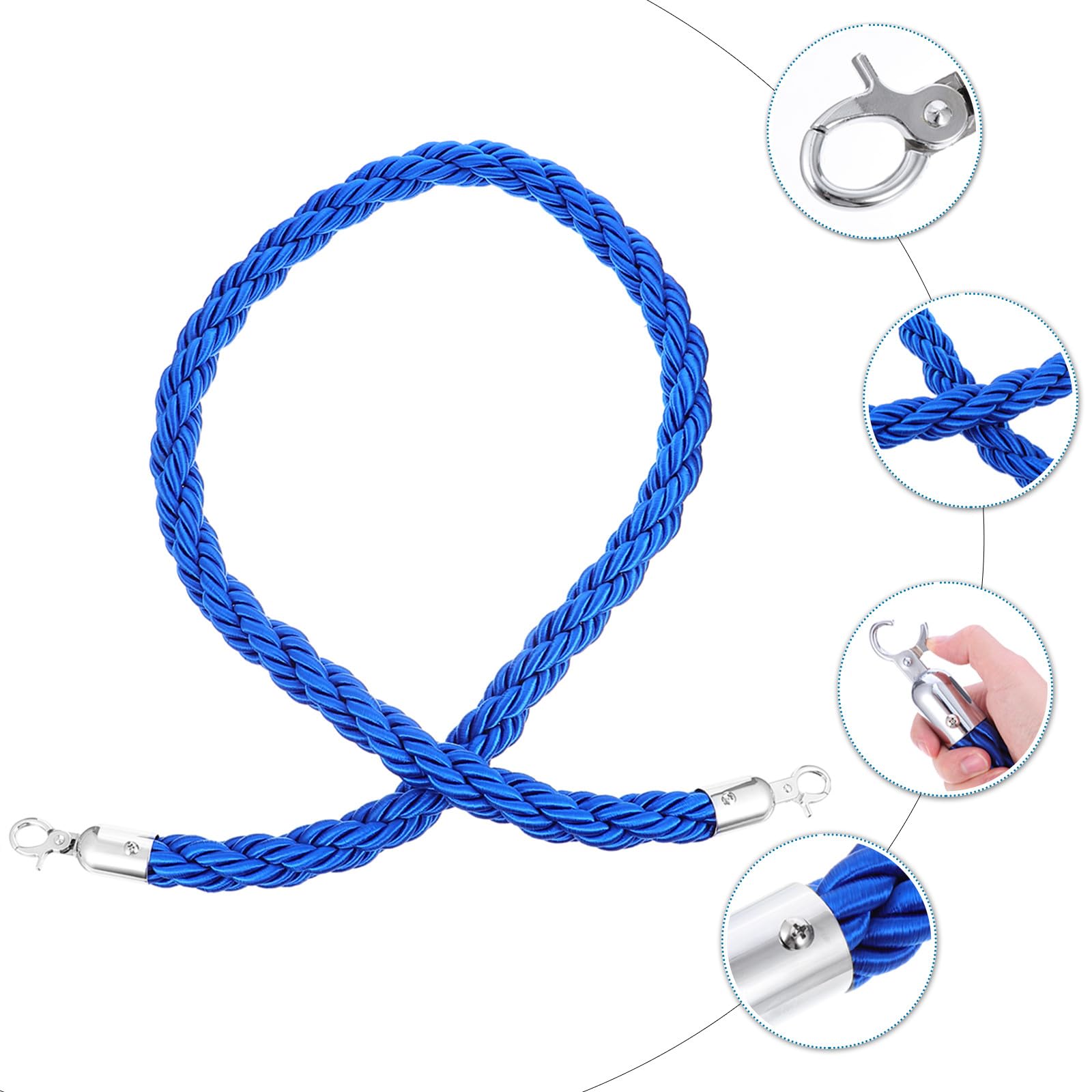 BESTYASH Corde de Séparation Torsadée Bleue 15 M pour Poteau de Contrôle des Foules Corde de Barrière de File D’Attente Robuste Séparateur de File D’Attente Industriel Usage