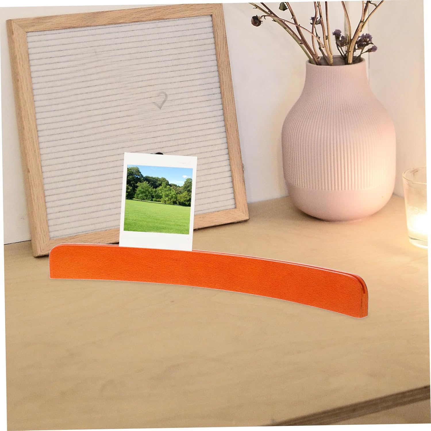 Luxshiny Wooden Curved Arc Display Stand for Photos, Stable Base Holder