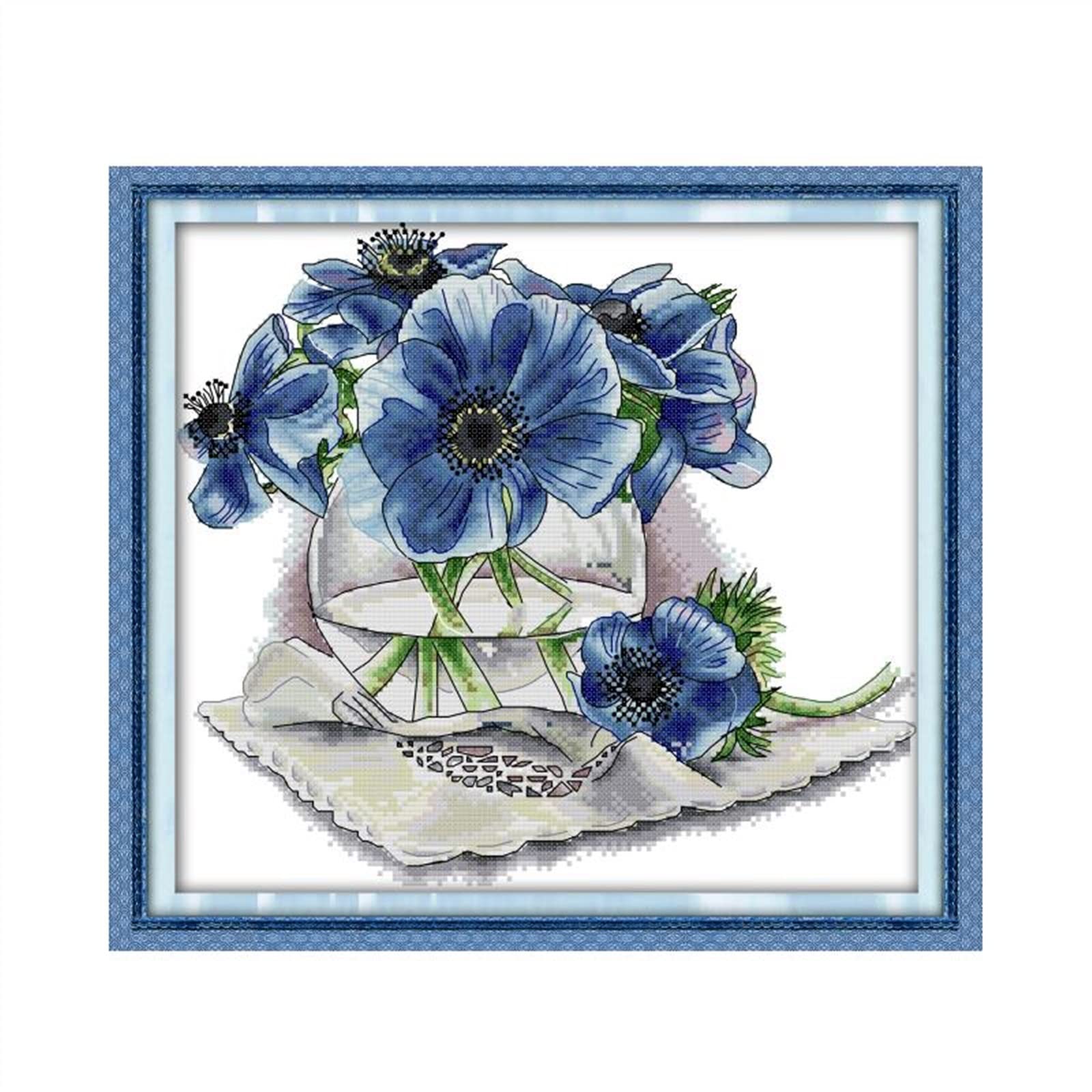 Broderie point de croix anémone facile avec toile imprimée 14ct sans compter