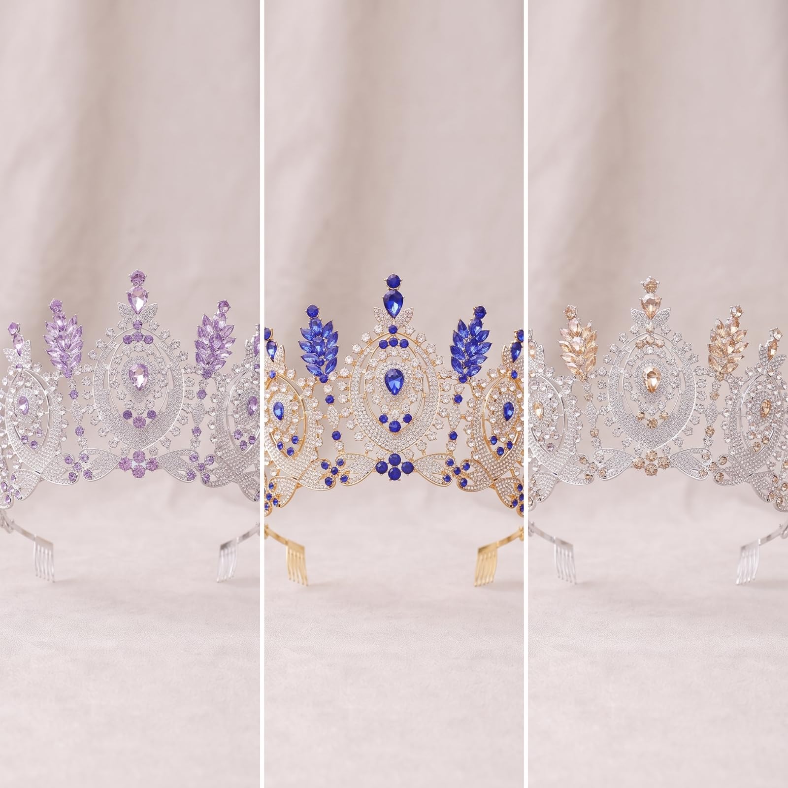 Corona Novia Brillant Ornamental Llamativa Adorno Cabello para Quinceañeras, KC Oro + Diamantes Rojos Completos + Peine