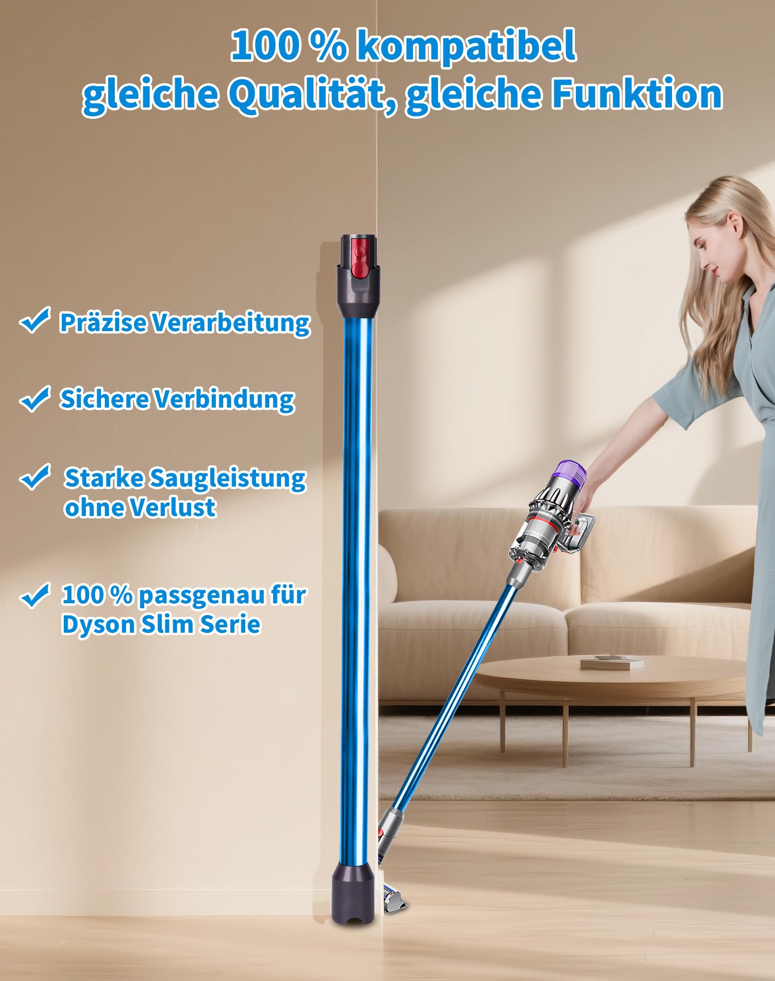 Tubo de extensión para aspiradora Dyson V12 Detect Slim / V10 Digital Slim de 74 cm, tubo telescópico de aluminio con liberación rápida – Accesorio de repuesto para tubo de aspiración, color azul