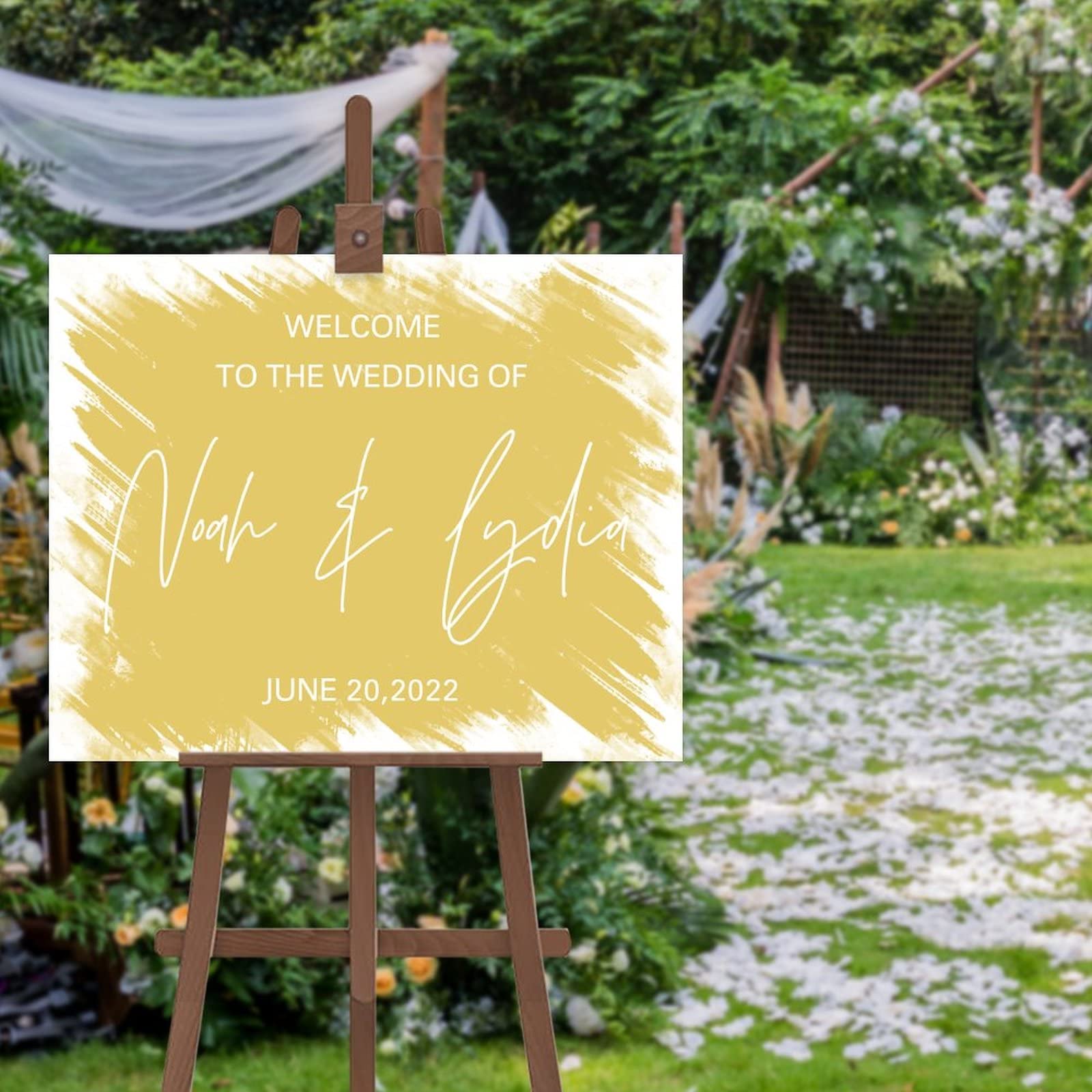 Znak 'Wedding WELCOME' niestandardowy tekst znak powitalny szablon dostosowany do Twoich imion i dat ceremonia ślubna znak tablica tabliczki imprezowe 45 x 61 cm