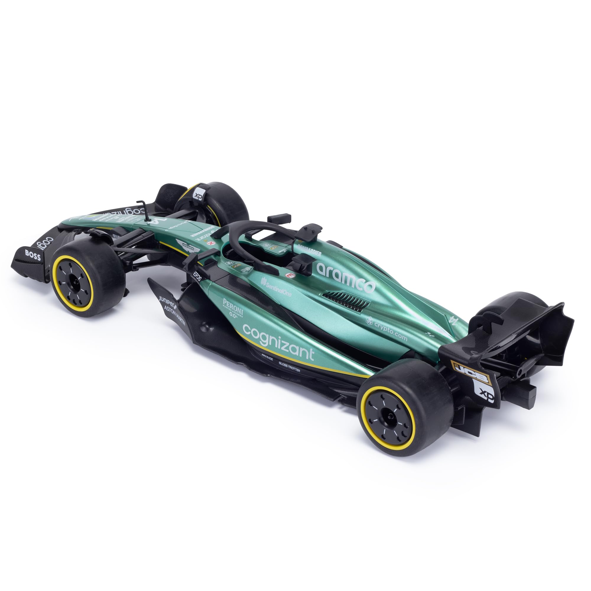 Aston Martin F1 - Coche teledirigido AMR22 (Escala 1:14) – Mando a Distancia de 2,4 GHz – Modelo de Coche de Carreras de Aston Martín – Conductor: Fernando Alonso & Lance Stroll – Fórmula 1