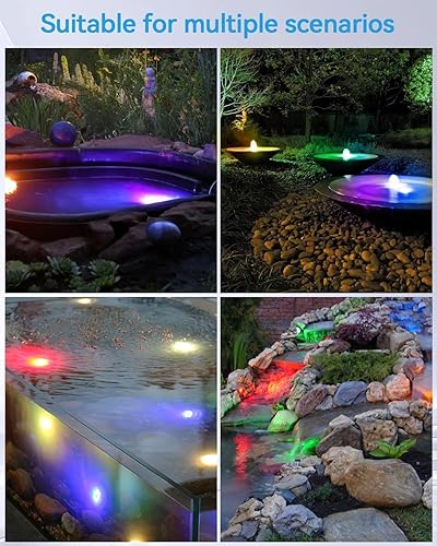 Miniatura 8 de HIBOITEC Luces LED para estanque, luz subacuática RGB con transformador de temporizador de 12 V, sensor de luz de fotocélula, luces subacuáticas