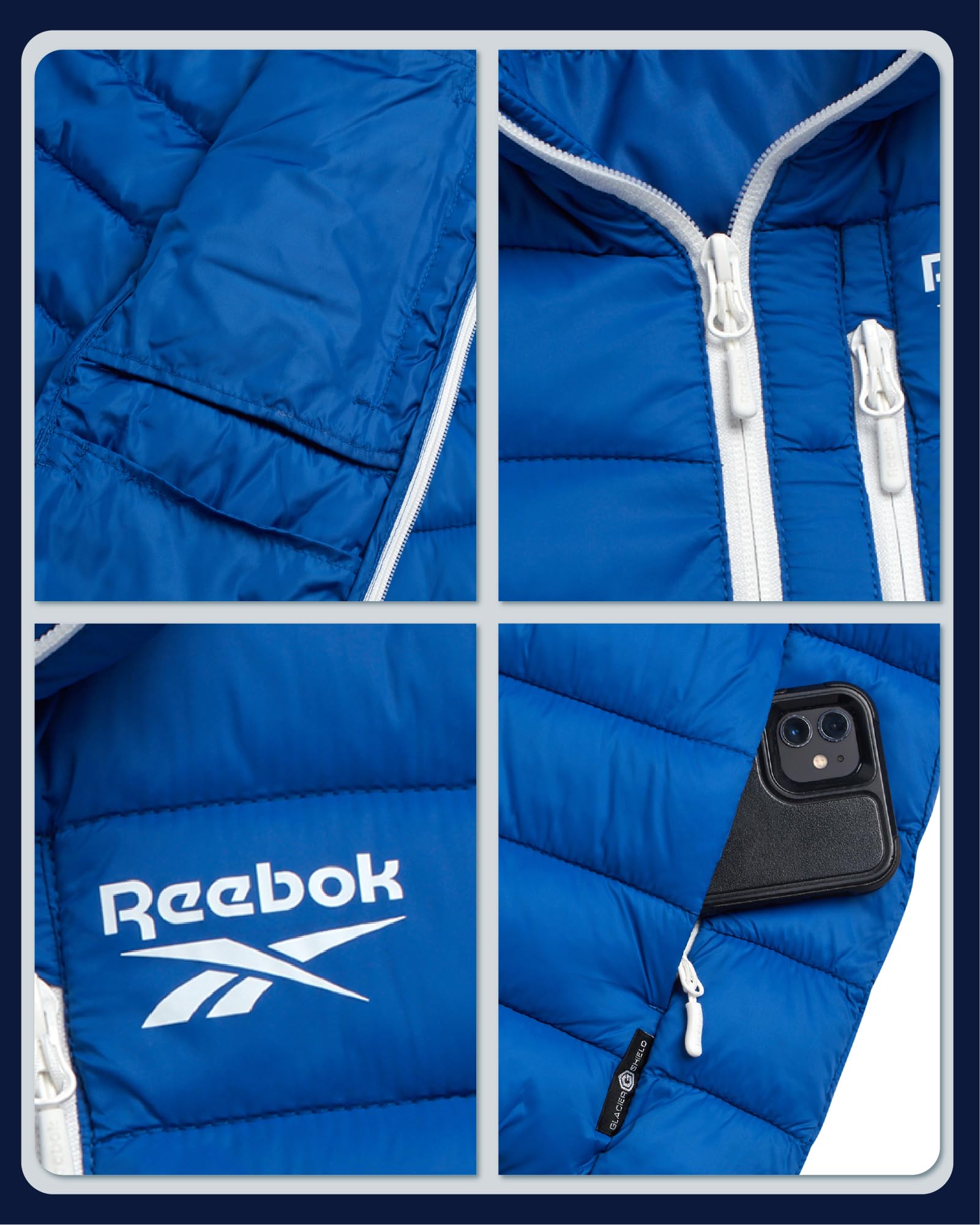 Reebok Piumino da bambino, peso medio, trapuntato, isolante, invernale, impermeabile e antivento