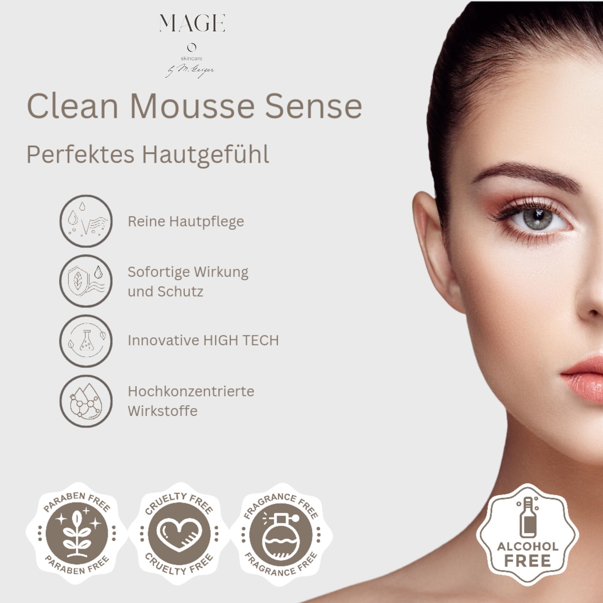 MAGE Clean Mousse Sense - Espuma limpiadora facial para limpiar la piel limpia y uniforme, cuidado facial limpiador, eliminación de maquillaje e imperfecciones, vegano, fabricado en Alemania