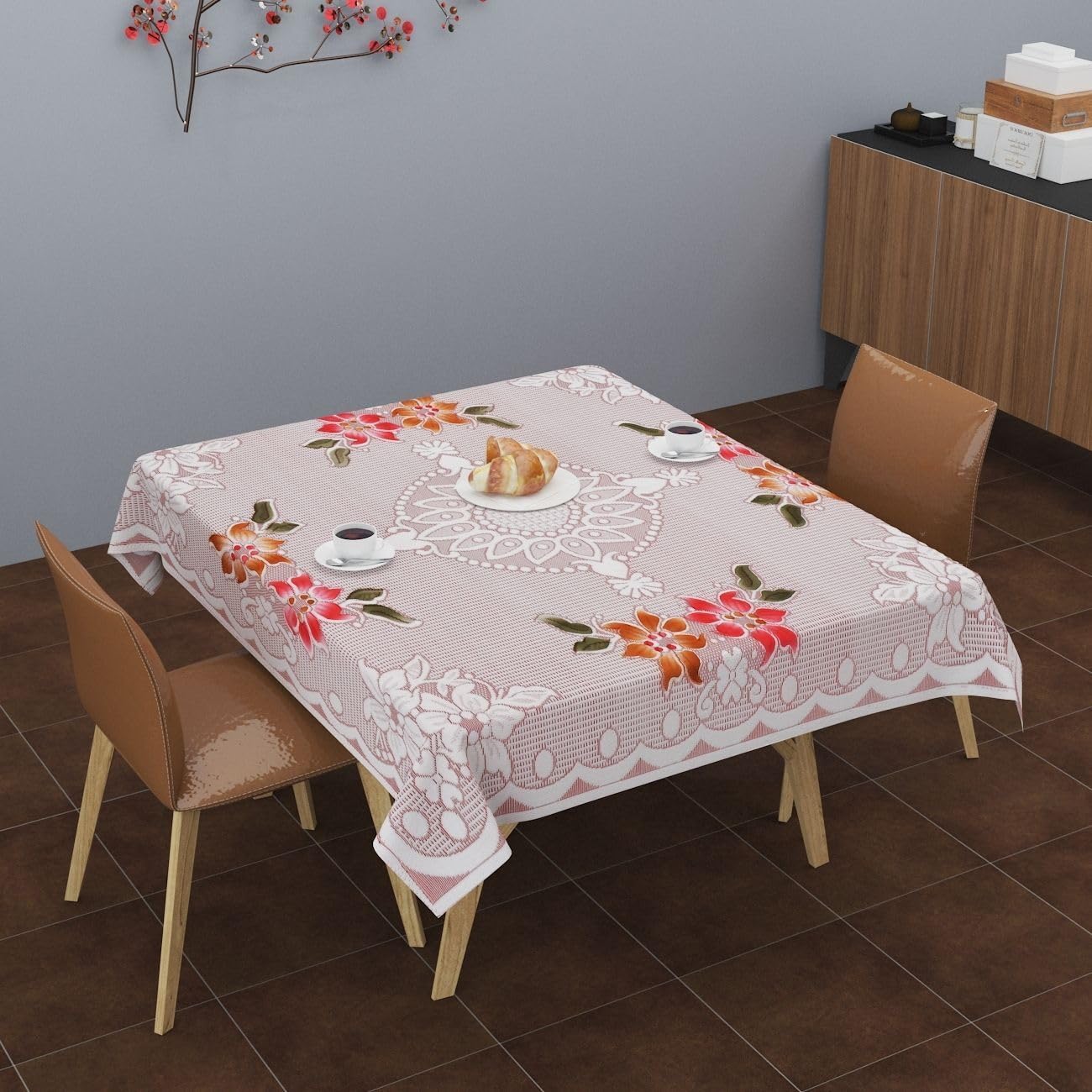 Floral Table Cover, 102 x 152 Centimeters, Pink, for Dining Table-image-20