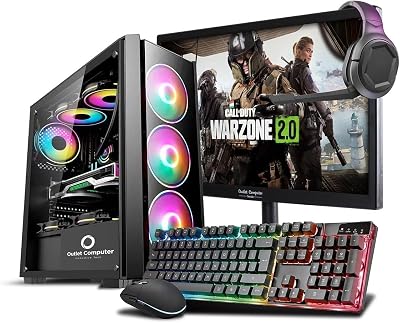 Outlet Computer Outsider Ordinateur de Bureau Fixe PC Gaming GeForce 4 Go GDDR5 – Moniteur – Clavier – Souris – Casque – Windows 11 Pro – WiFi USB – HDMI (Monitor 24″, RAM 16GB – SSD 480GB)