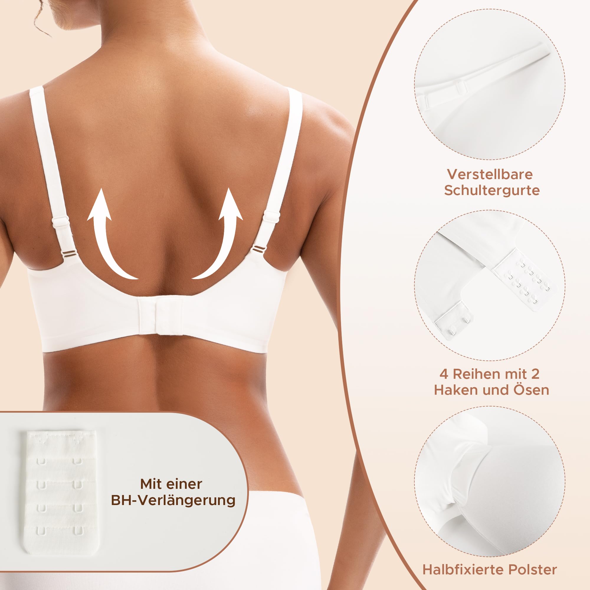 INNERSY Reggiseno Senza Ferretto Invisibile Push Up Reggiseni Donna Basic Scollo a V Intimo Comodo