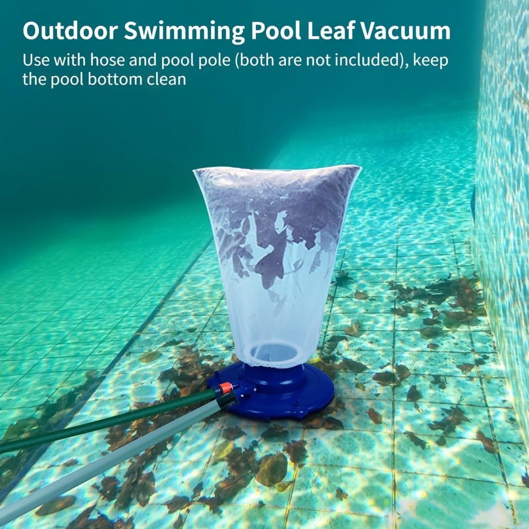 Underwater Pool Sweeper, Swimming Pool Leaf Vacuum with Mesh Bag and Brush, 4 Universal Wheels, 3 Perimeter Brushes, Handheld Pool Vacuum, Outdoor Pool Sucker with 8 Pressure Jets