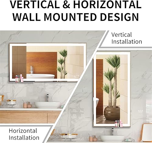 Miniatura 6 de Espejo LED para tocador de baño, montado en la pared, ajustable, luces blancascálidasnaturales, interruptor táctil antivaho con memoria, modernos