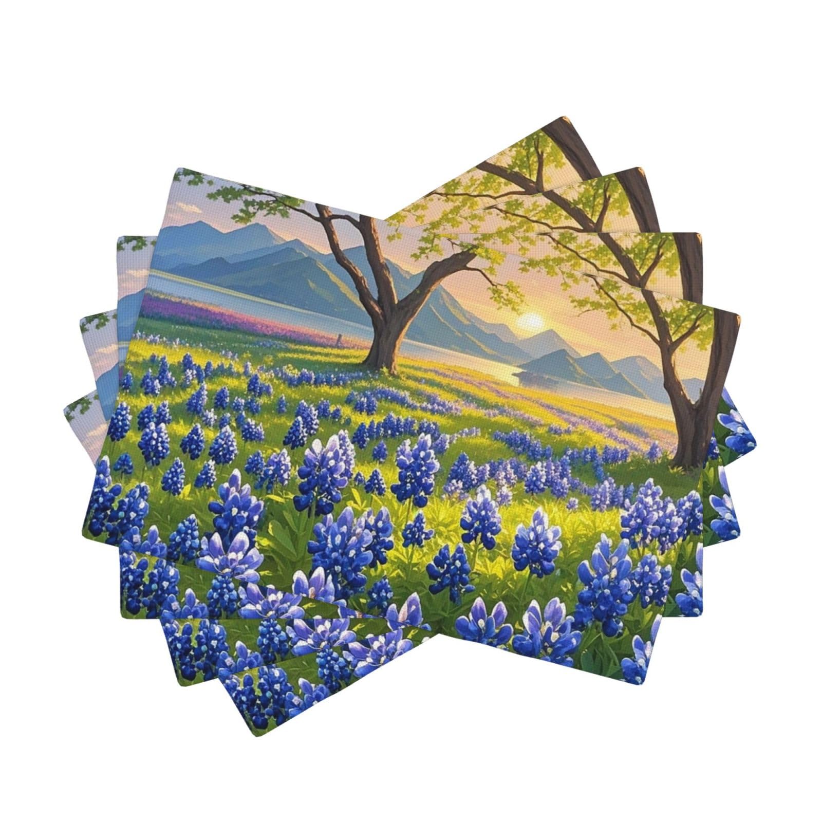 Placemats Set of One Size Washable Wipeable Table Mats Heat Resistant Weave Place Mats Texas Bluebonnets Scenery Placemats Wrinkle Free Place Mats for Dining Table Party Holiday 30 x 45 cm