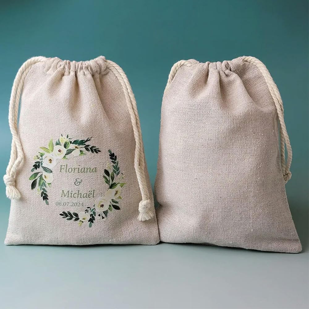 LIUXIN Lot de 50 sachets Cadeaux en Lin Naturel, 5 x 7 cm, 7 x 9 cm, 9 x 12 cm, sachets Anti-poussière en Jute pour Bonbons de fête