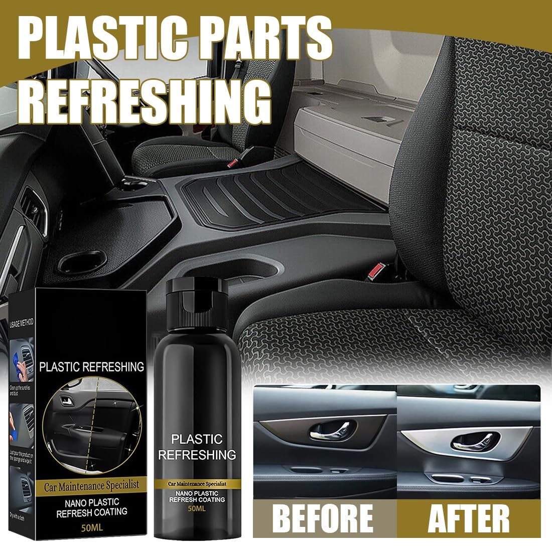 Plastic Refreshing Auto Plastic Revitalizing Coating Agent Środek do pielęgnacji tworzywa sztucznego, do samochodu, środek do naprawy tworzyw sztucznych (50 ml x 2)
