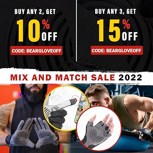 Miniatura 6 de Bear Grips Guantes de entrenamiento para hombres guantes de entrenamiento negros para mujer guantes de levantamiento de pesas de compresión para