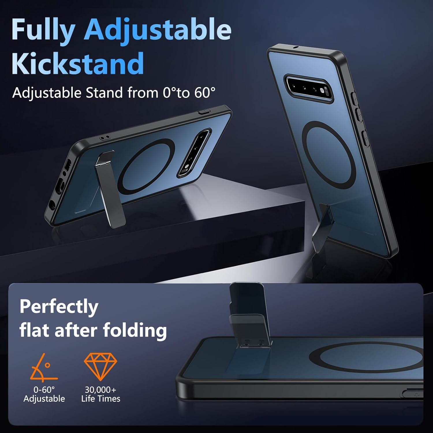 BESINPO Magnetic Case for Samsung Galaxy S10 Plus, [Built-in Invisible Kickstand][Military Grade Shockproof] Slim Translucent Matte Phone Case for S10+ 6.4 inch (Black) - Image 3