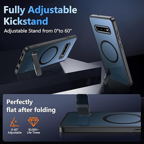 Miniatura 3 de BESINPO Funda magnética para Samsung Galaxy S10 Plus, Soporte invisible incorporado grado militar a prueba de golpes Funda delgada translúcida mate