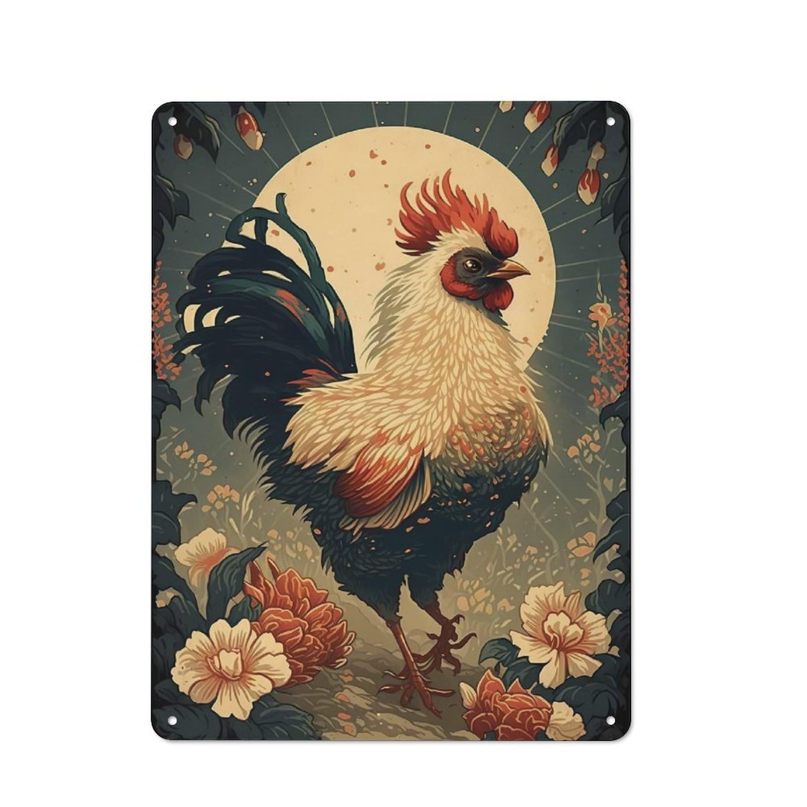 Junmoney Chicken Rustic Metal Sign 40X30cm For Café Or Restaurant, Suited To Café Owners And Decorators
