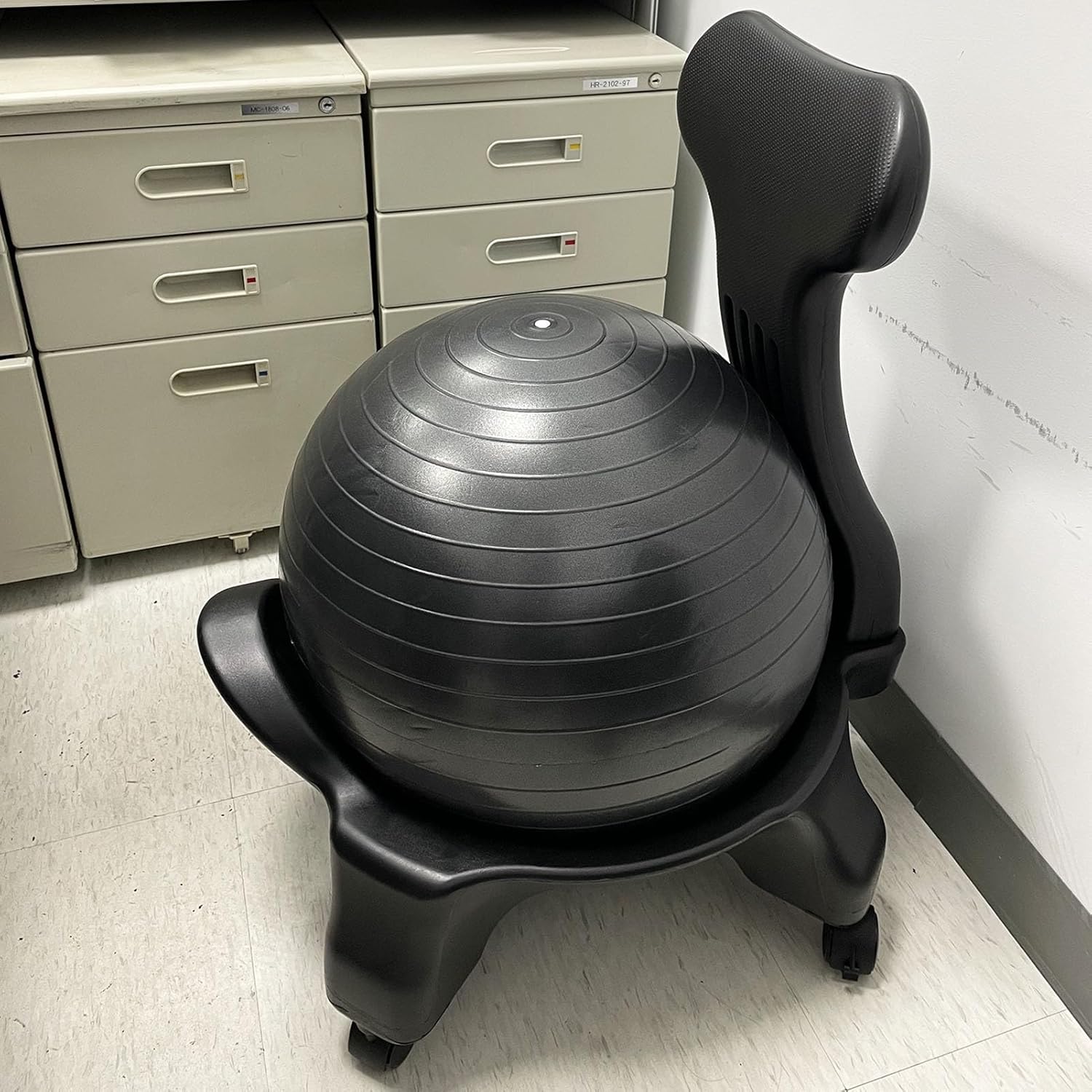 Office Desk Exercise Balance Ball Chair, Good Posture Yoga Ball Chair with Ergonomic Support, Comfort & Stability Ball Seat Rolling Stool for All(Black)