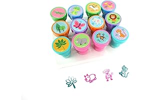 TINYMILLS Safari Jungle Animals Self-Inking Kid's Stamp Kit (12 Pack)