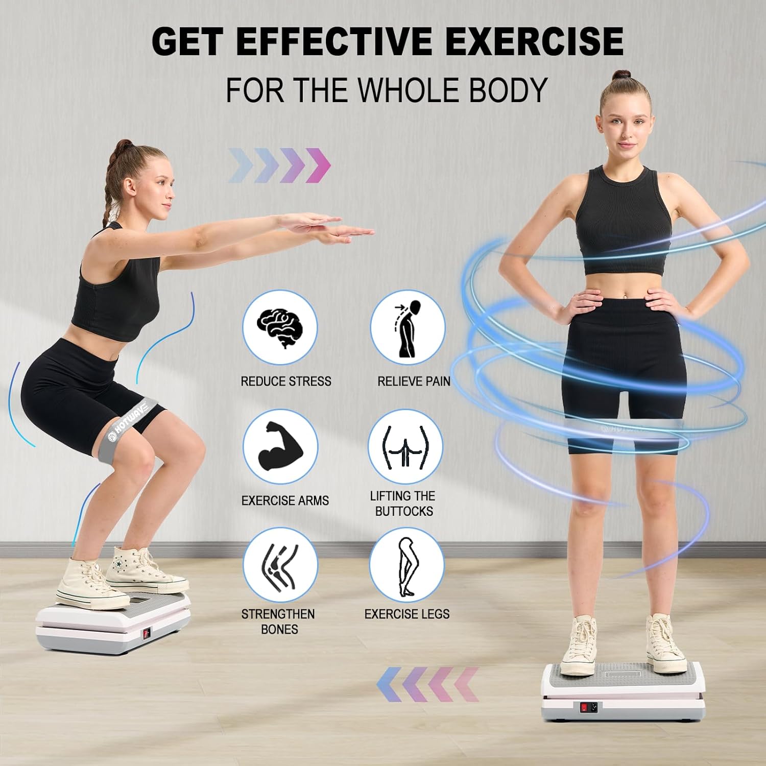 HOTWAVE Vibration Plate Exercise Machine for Lymphatic Drainage, Power Vibrating Plates Platform for Weight Loss - Whole Body Shaker Vibration Plate Machine Home Gym Shaping Fitness Workout