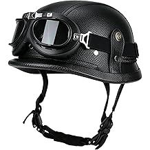 German Style Motorcycle Helmet, Retro Leather Motorcycle Half Helmet Skull Cap for Adult Men Women, Vintage Open Face Half Shell Helmet for Cruiser Scooter Chopper, DOT Approved