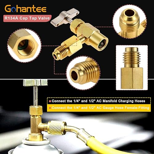 Miniatura 5 de Adaptador de acoplador rápido ajustable de CA R134A, kit alto y bajo con válvula de grifo de perforación R134A, adaptador de tanque R134A, 2